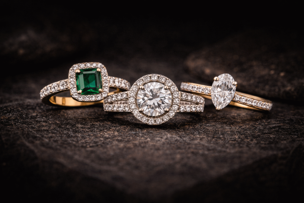 anillos de lujo en primer plano