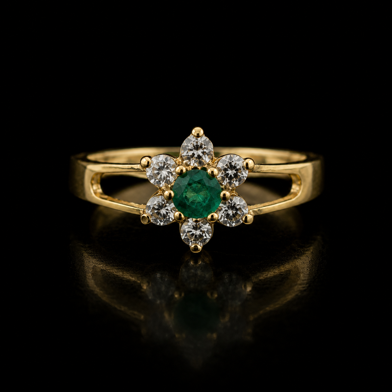 anillo flor esmeralda oro 18k