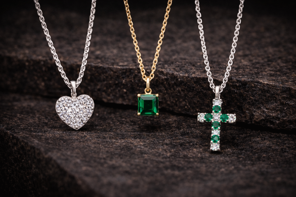 collares con diamantes y esmeraldas