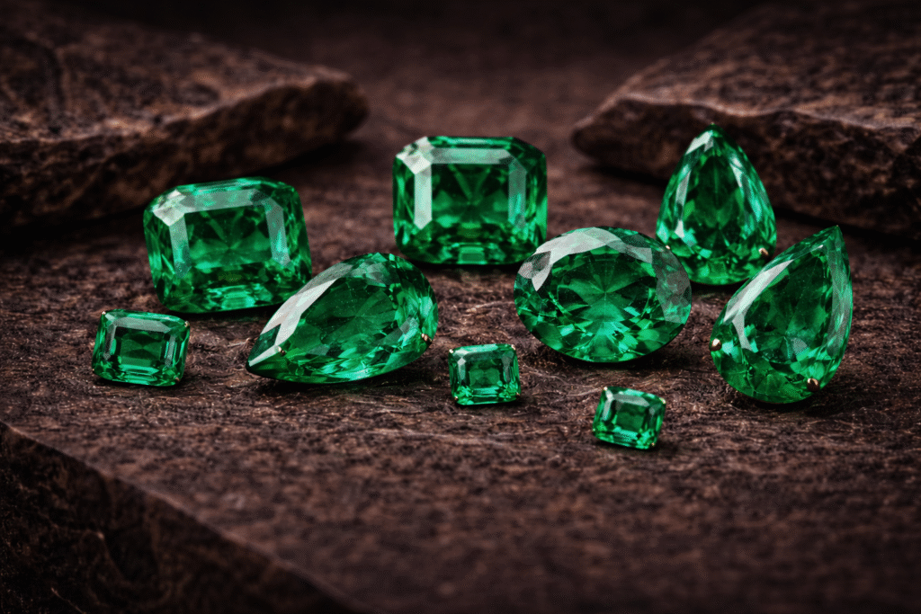 esmeraldas de diferentes cortes y tamaños